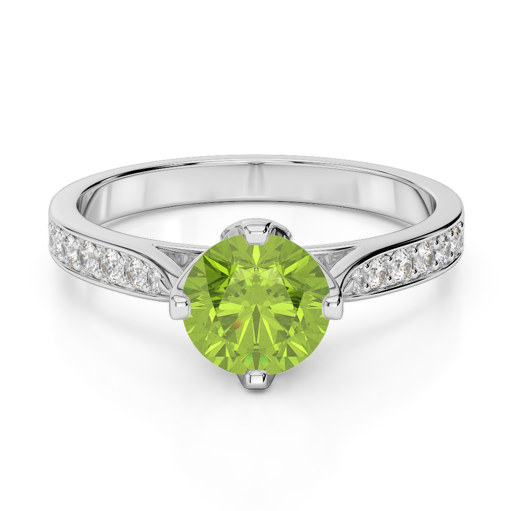 Gold / Platinum Round Cut Peridot and Diamond Engagement Ring AGDR-1204