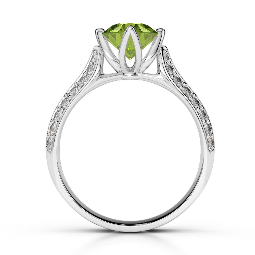Gold / Platinum Round Cut Peridot and Diamond Engagement Ring AGDR-1205