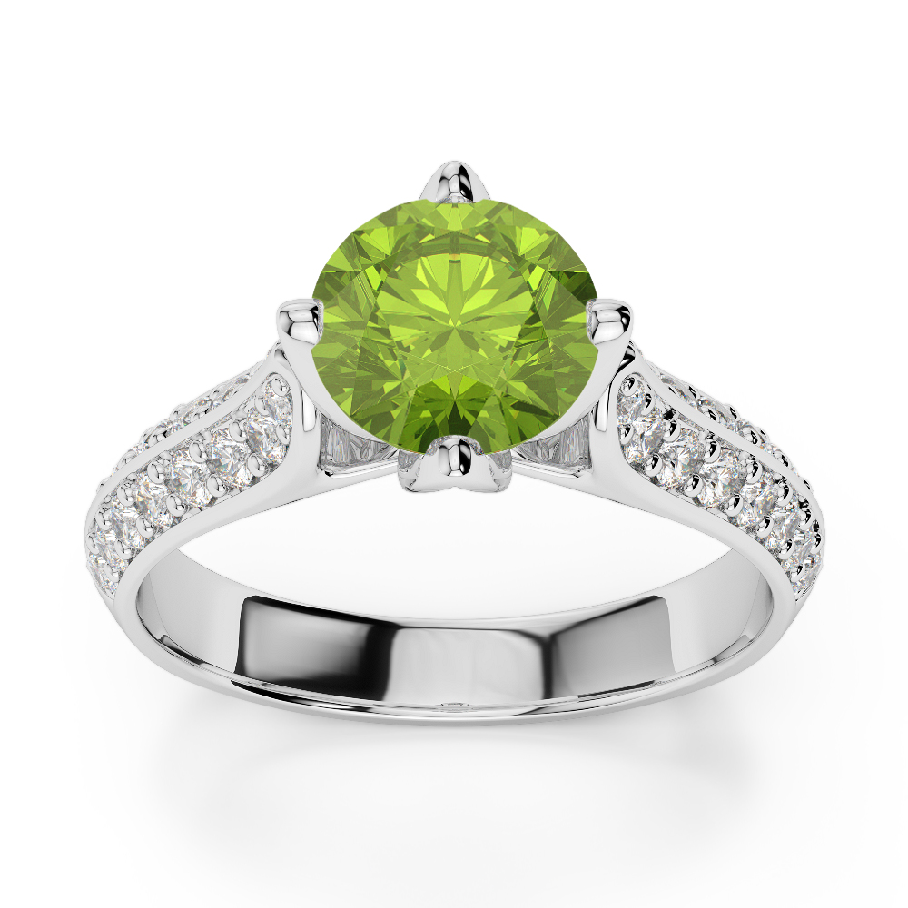Gold / Platinum Round Cut Peridot and Diamond Engagement Ring AGDR-1205