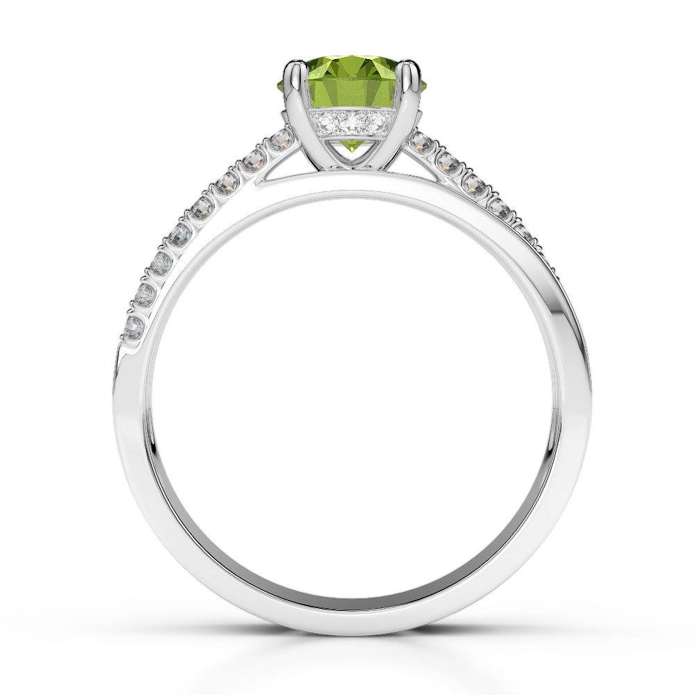 Gold / Platinum Round Cut Peridot and Diamond Engagement Ring AGDR-1206