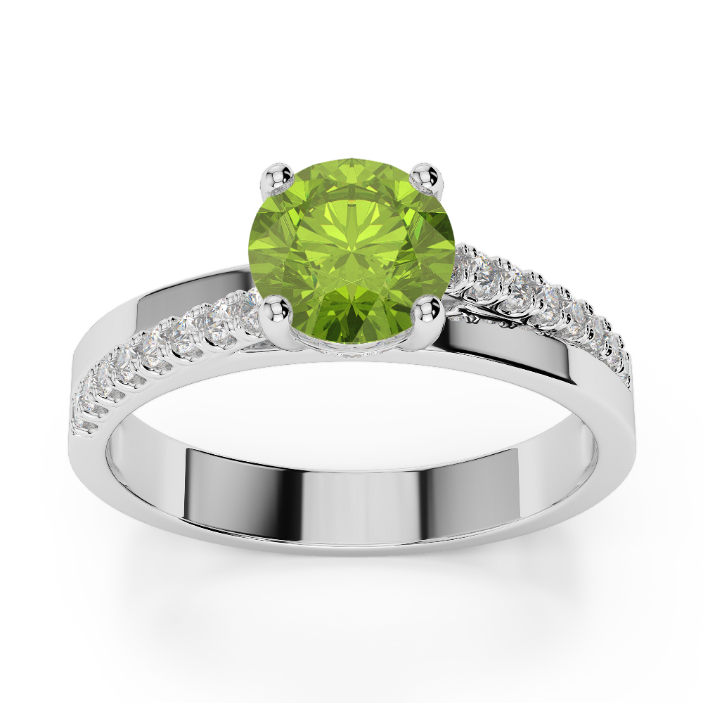 Gold / Platinum Round Cut Peridot and Diamond Engagement Ring AGDR-1206