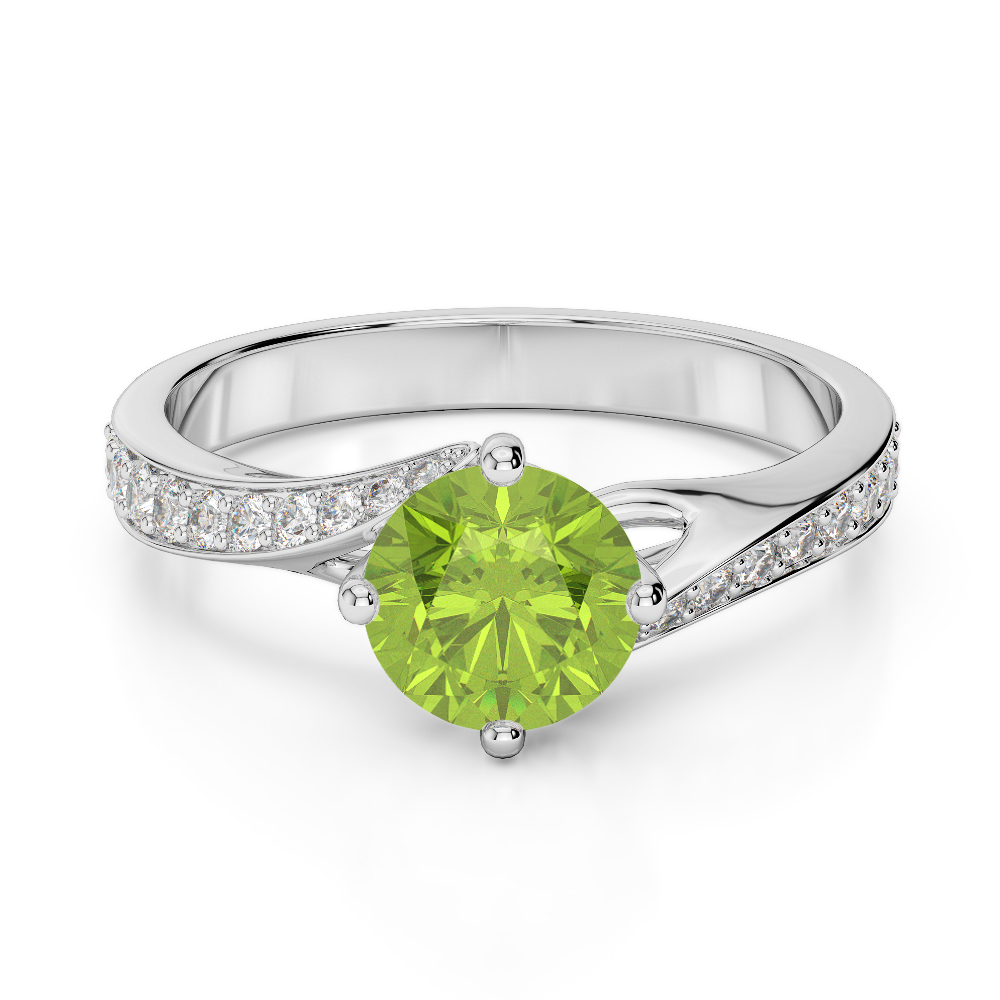 Gold / Platinum Round Cut Peridot and Diamond Engagement Ring AGDR-1207