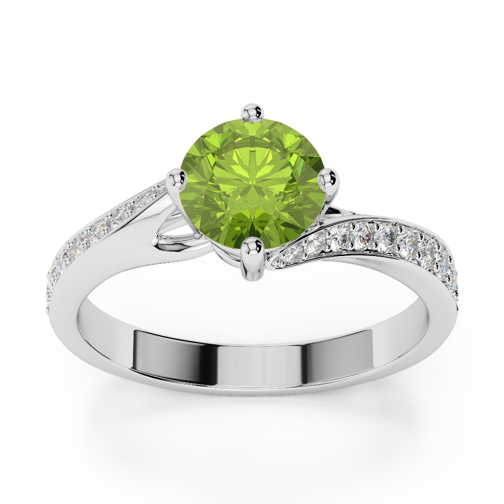 Gold / Platinum Round Cut Peridot and Diamond Engagement Ring AGDR-1207