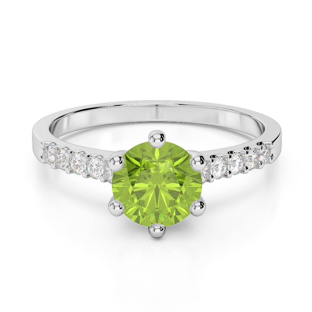 Gold / Platinum Round Cut Peridot and Diamond Engagement Ring AGDR-1208