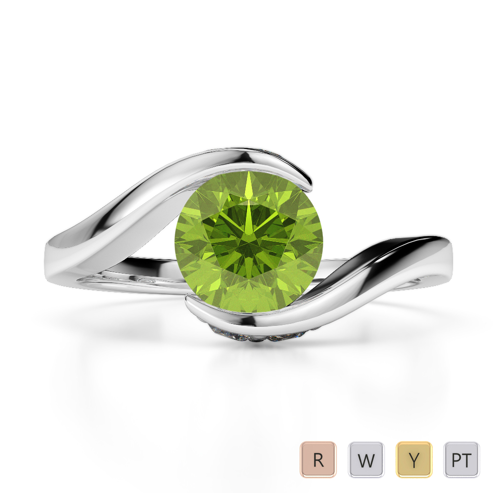 Gold / Platinum Round Cut Peridot and Diamond Engagement Ring AGDR-1209