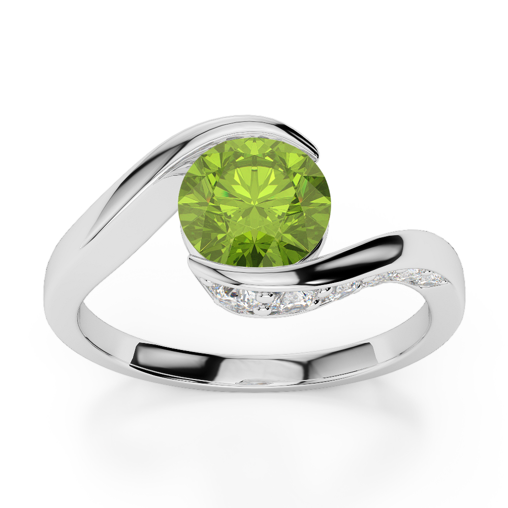 Gold / Platinum Round Cut Peridot and Diamond Engagement Ring AGDR-1209