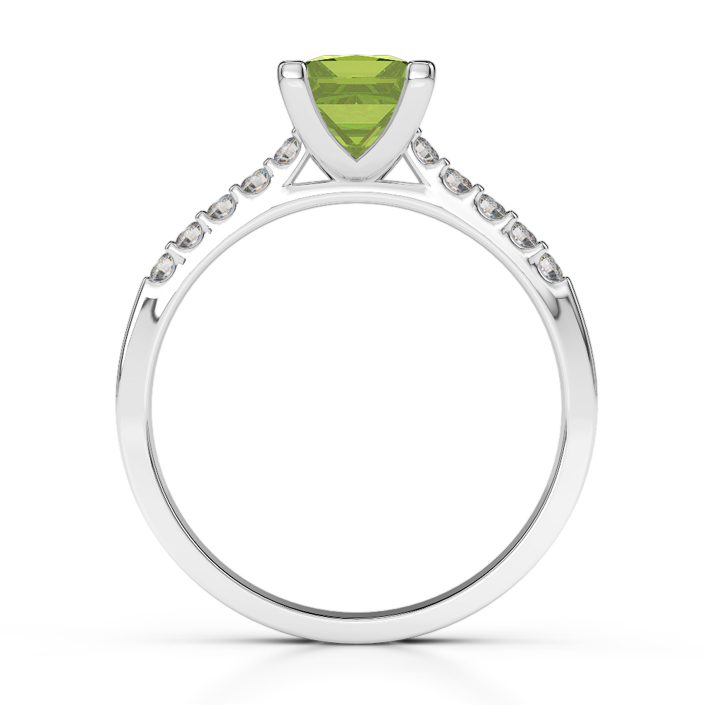 Gold / Platinum Round and Princess Cut Peridot and Diamond Engagement Ring AGDR-1210