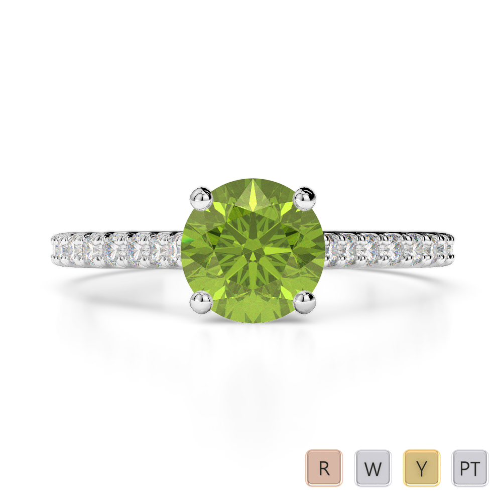 Gold / Platinum Round Cut Peridot and Diamond Engagement Ring AGDR-1213