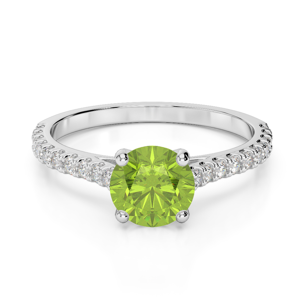 Gold / Platinum Round Cut Peridot and Diamond Engagement Ring AGDR-1213