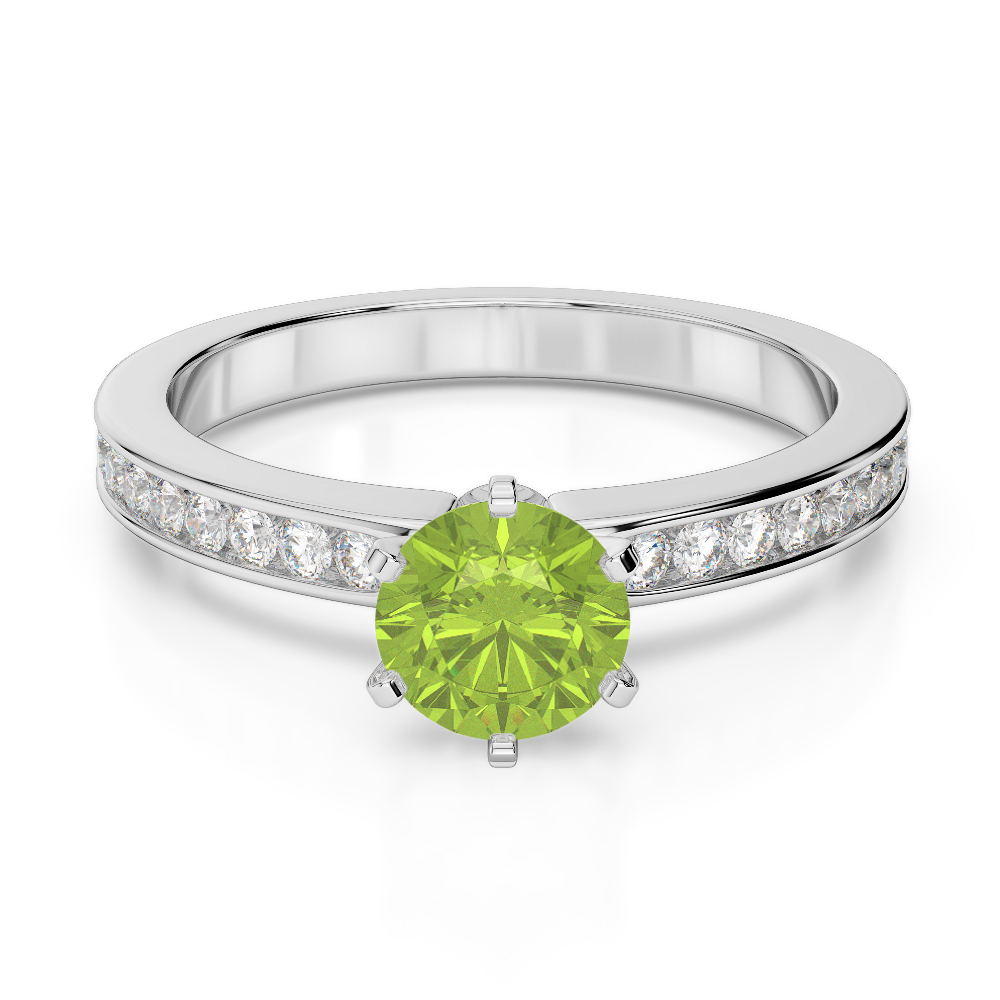 Gold / Platinum Round Cut Peridot and Diamond Engagement Ring AGDR-1214