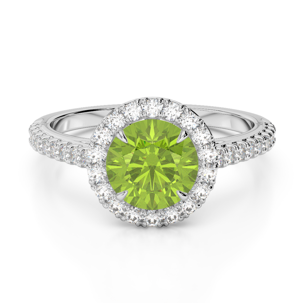 Gold / Platinum Round Cut Peridot and Diamond Engagement Ring AGDR-1215