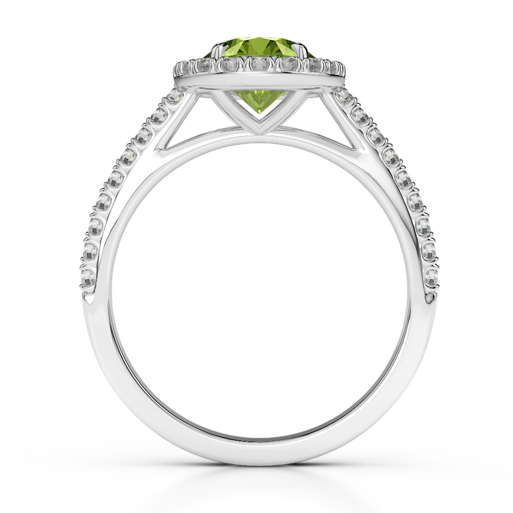 Gold / Platinum Round Cut Peridot and Diamond Engagement Ring AGDR-1215