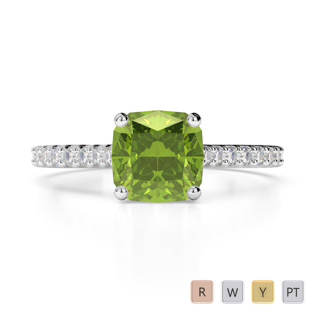 Gold / Platinum Round and Cushion Cut Peridot and Diamond Engagement Ring AGDR-1216