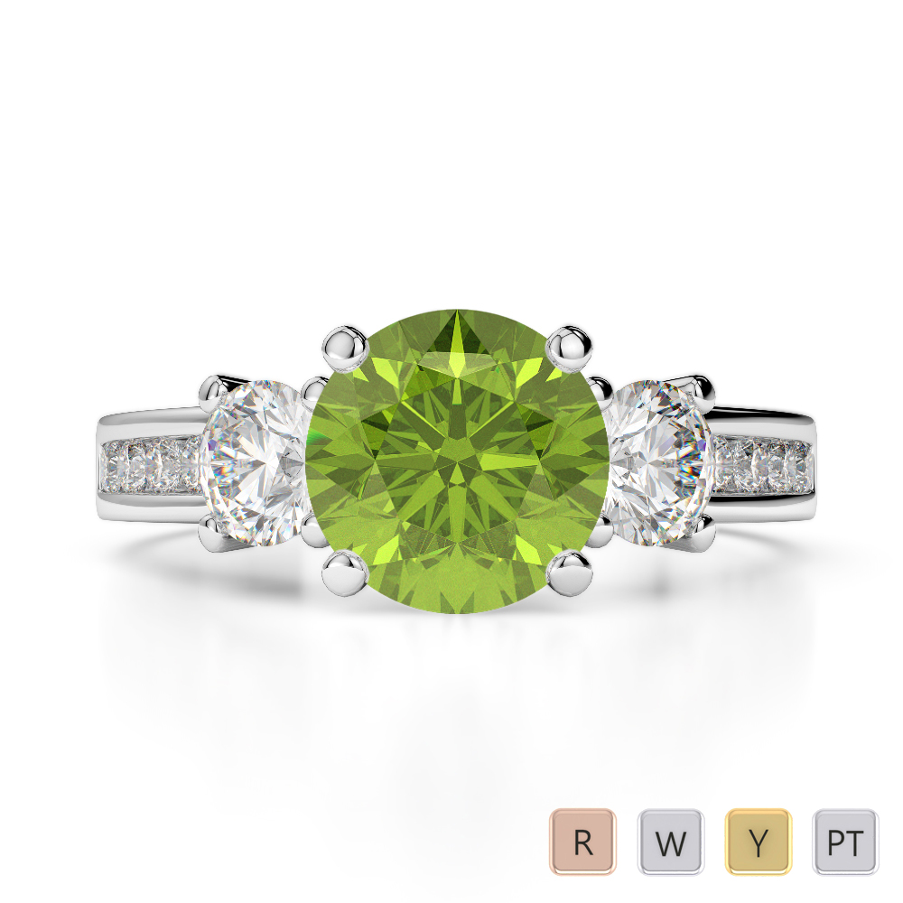 Gold / Platinum Round Cut Peridot and Diamond Engagement Ring AGDR-1218