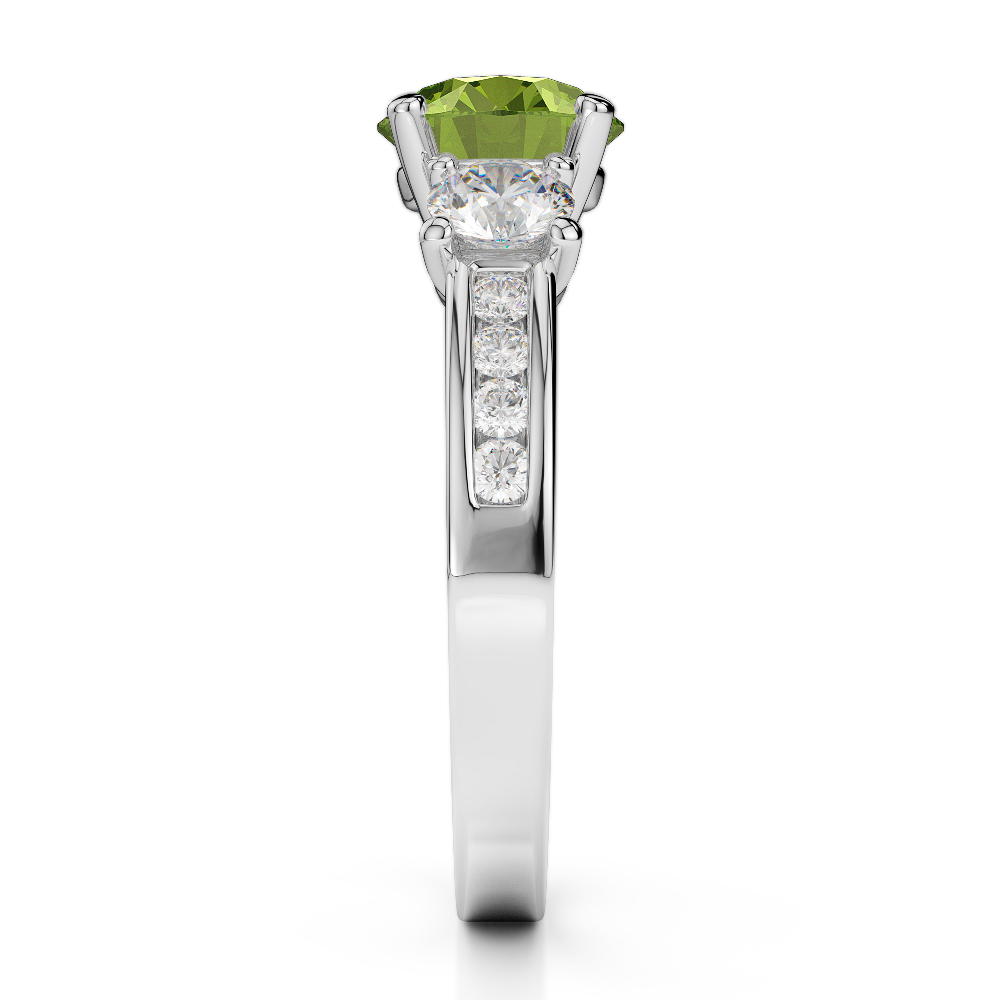 Gold / Platinum Round Cut Peridot and Diamond Engagement Ring AGDR-1218