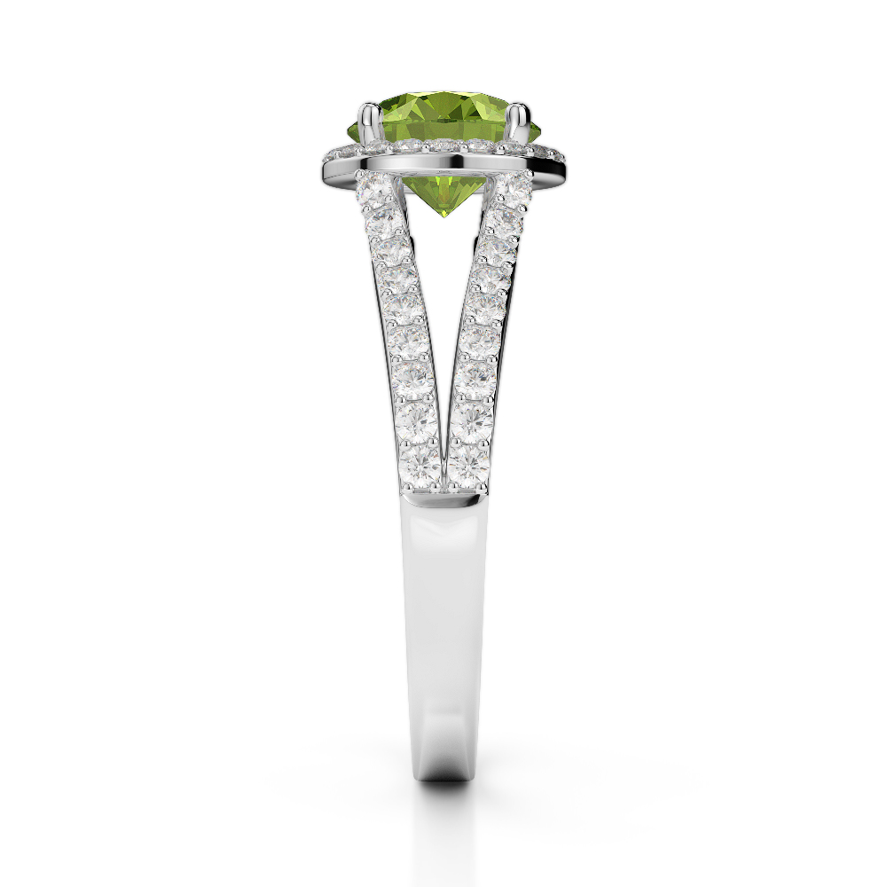 Gold / Platinum Round Cut Peridot and Diamond Engagement Ring AGDR-1220