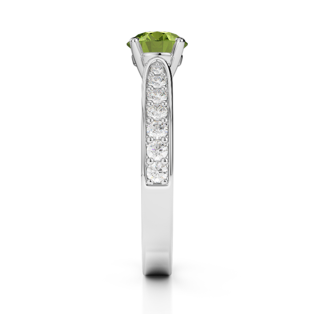 Gold / Platinum Round Cut Peridot and Diamond Engagement Ring AGDR-1221