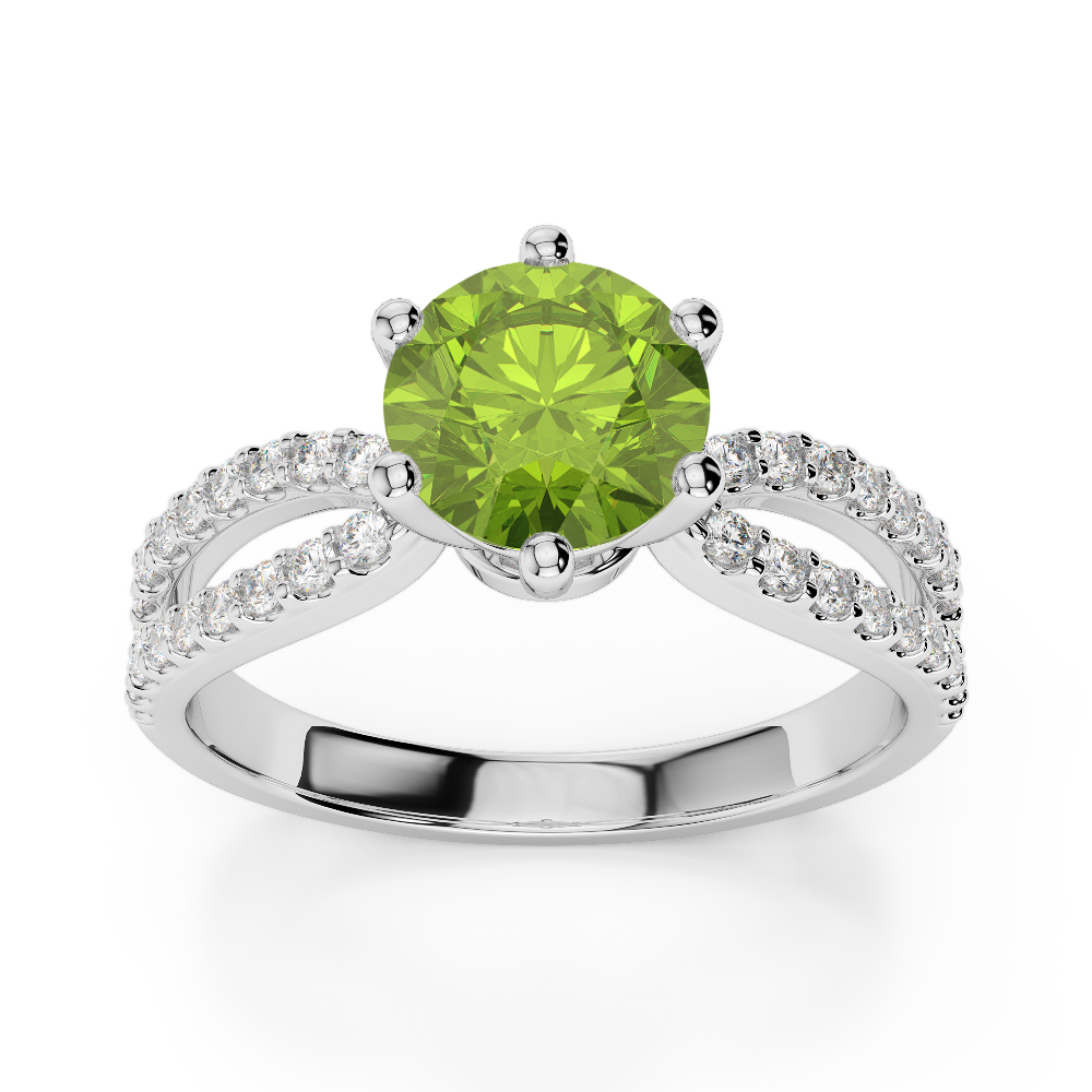 Gold / Platinum Round Cut Peridot and Diamond Engagement Ring AGDR-1223
