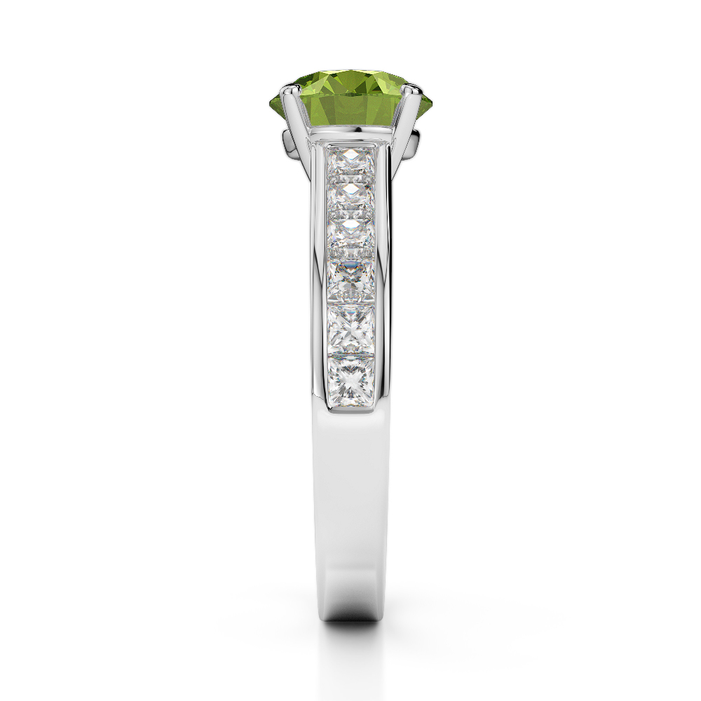 Gold / Platinum Round and Princess Cut Peridot and Diamond Engagement Ring AGDR-1224