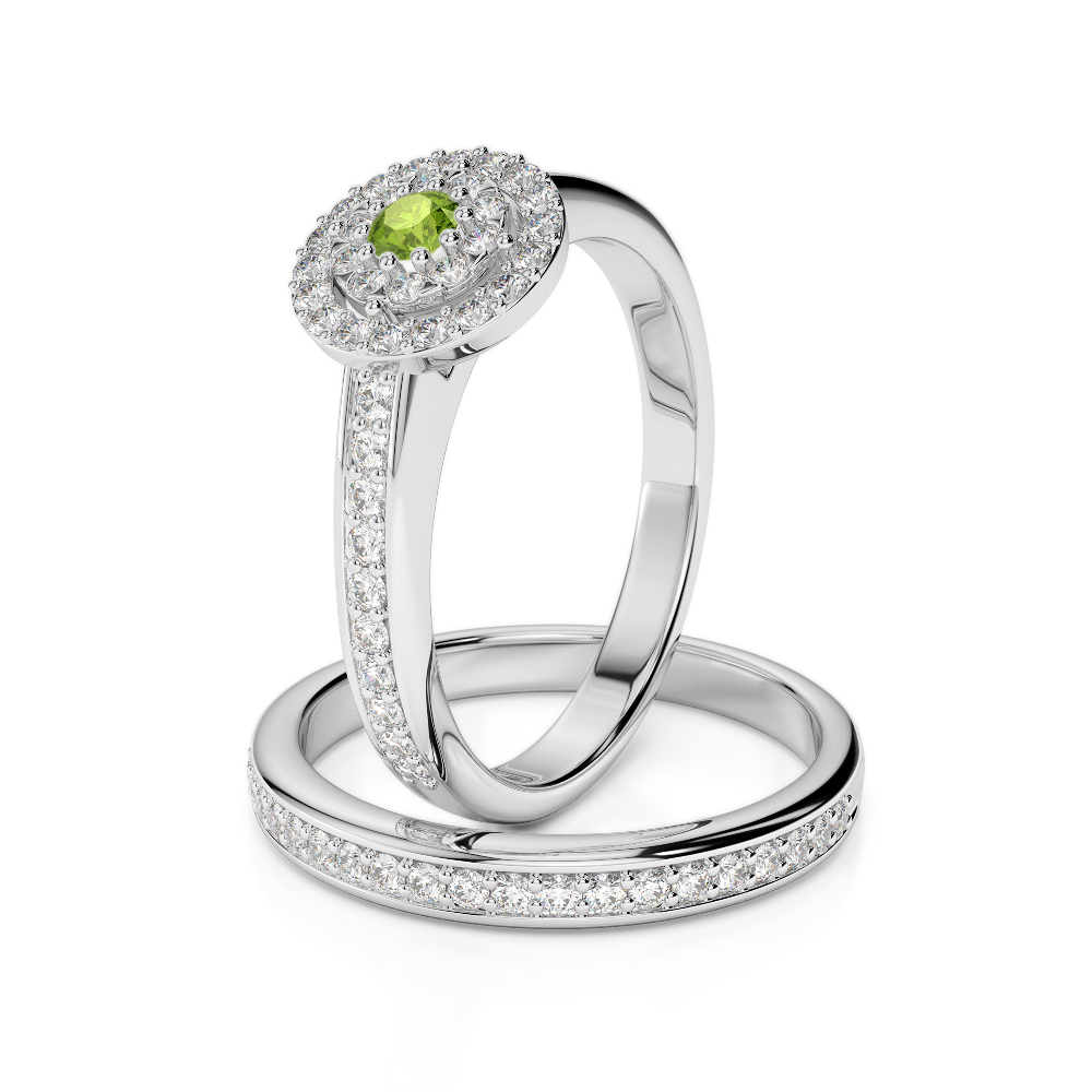 Gold / Platinum Round cut Peridot and Diamond Bridal Set Ring AGDR-1239