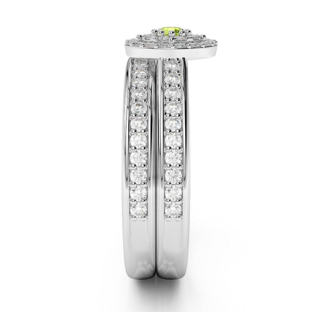 Gold / Platinum Round cut Peridot and Diamond Bridal Set Ring AGDR-1239