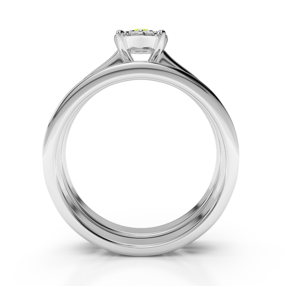 Gold / Platinum Round cut Peridot and Diamond Bridal Set Ring AGDR-1339