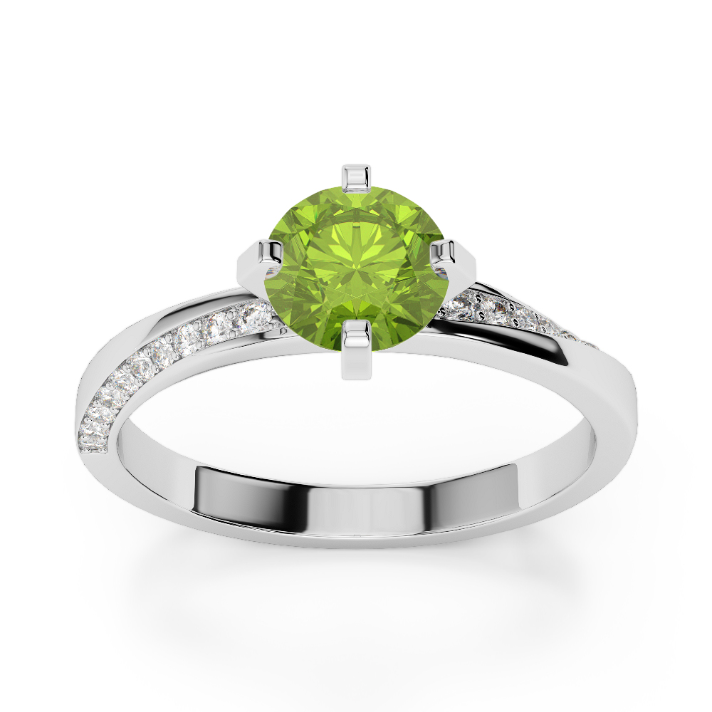 Gold / Platinum Round Cut Peridot and Diamond Engagement Ring AGDR-2002