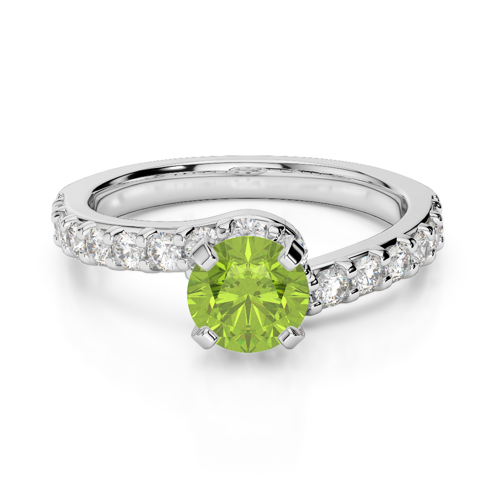 Gold / Platinum Round Cut Peridot and Diamond Engagement Ring AGDR-2004