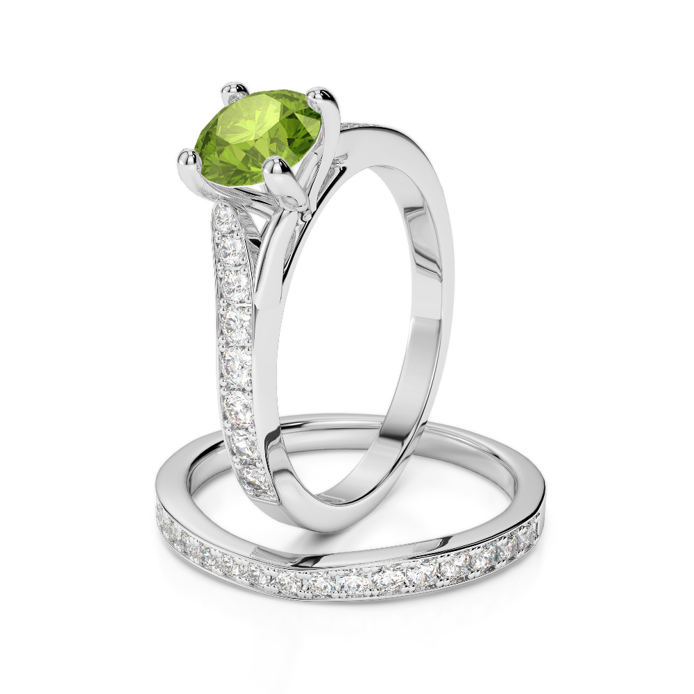 Gold / Platinum Round cut Peridot and Diamond Bridal Set Ring AGDR-2011