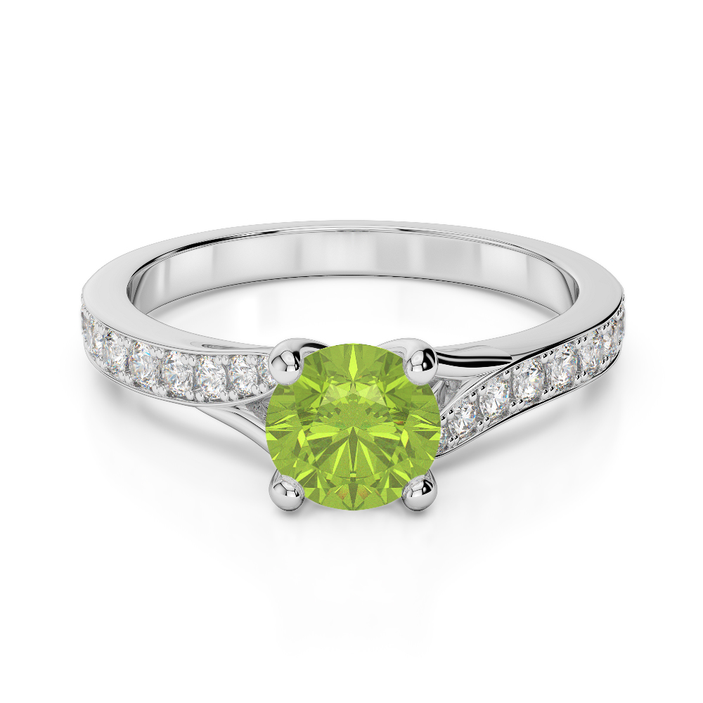 Gold / Platinum Round Cut Peridot and Diamond Engagement Ring AGDR-2012