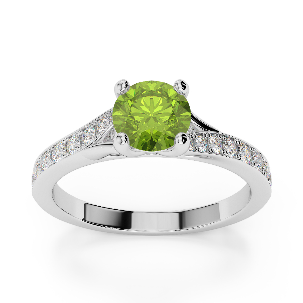 Gold / Platinum Round Cut Peridot and Diamond Engagement Ring AGDR-2012