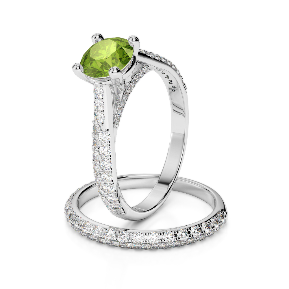 Gold / Platinum Round cut Peridot and Diamond Bridal Set Ring AGDR-2013