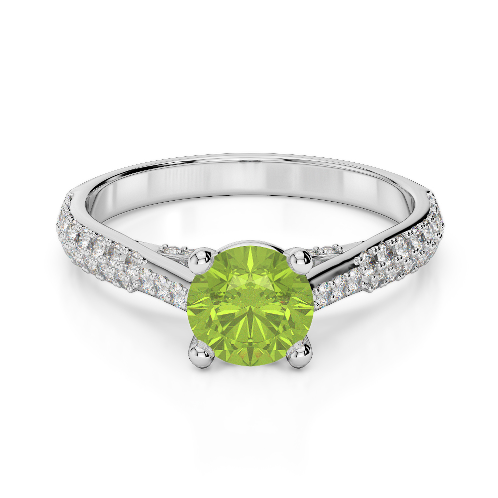 Gold / Platinum Round Cut Peridot and Diamond Engagement Ring AGDR-2014