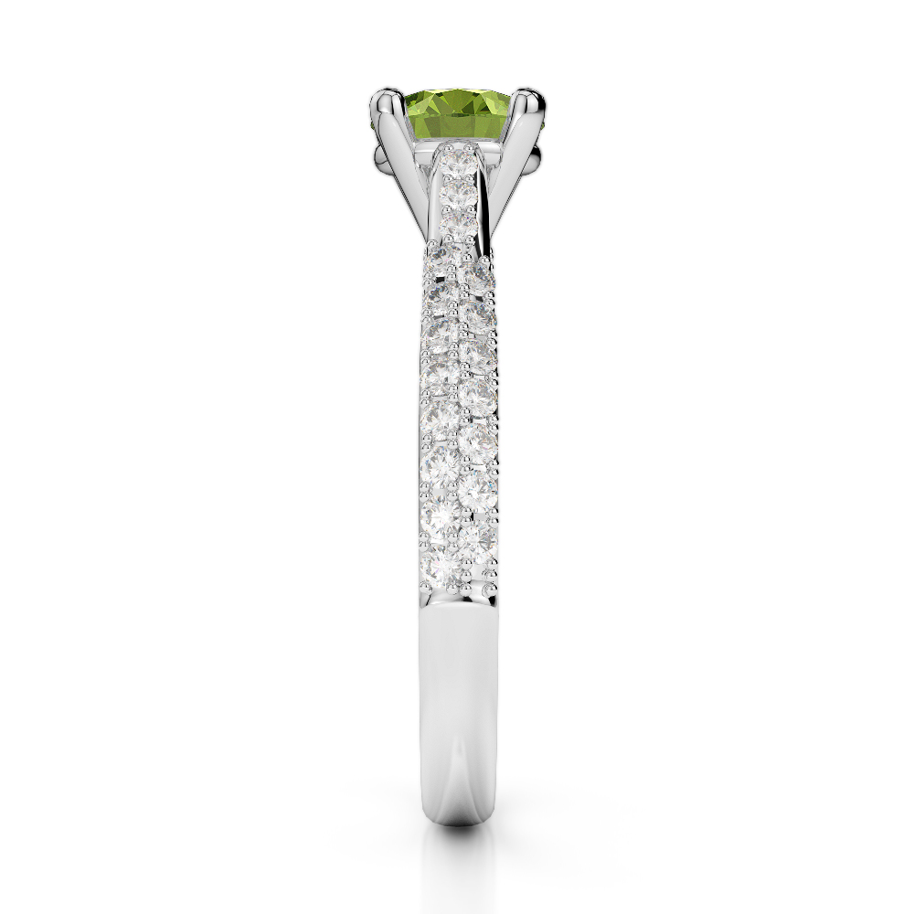 Gold / Platinum Round Cut Peridot and Diamond Engagement Ring AGDR-2014