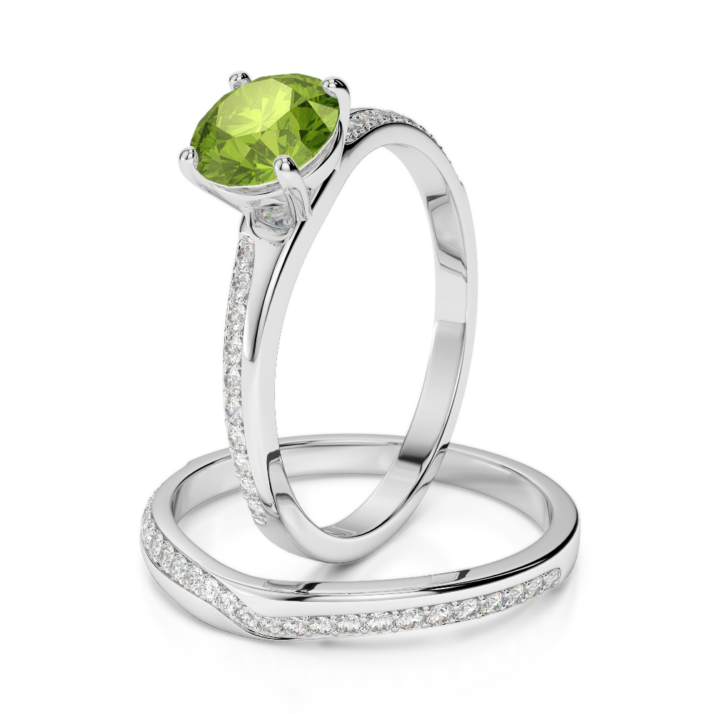 Gold / Platinum Round cut Peridot and Diamond Bridal Set Ring AGDR-2015