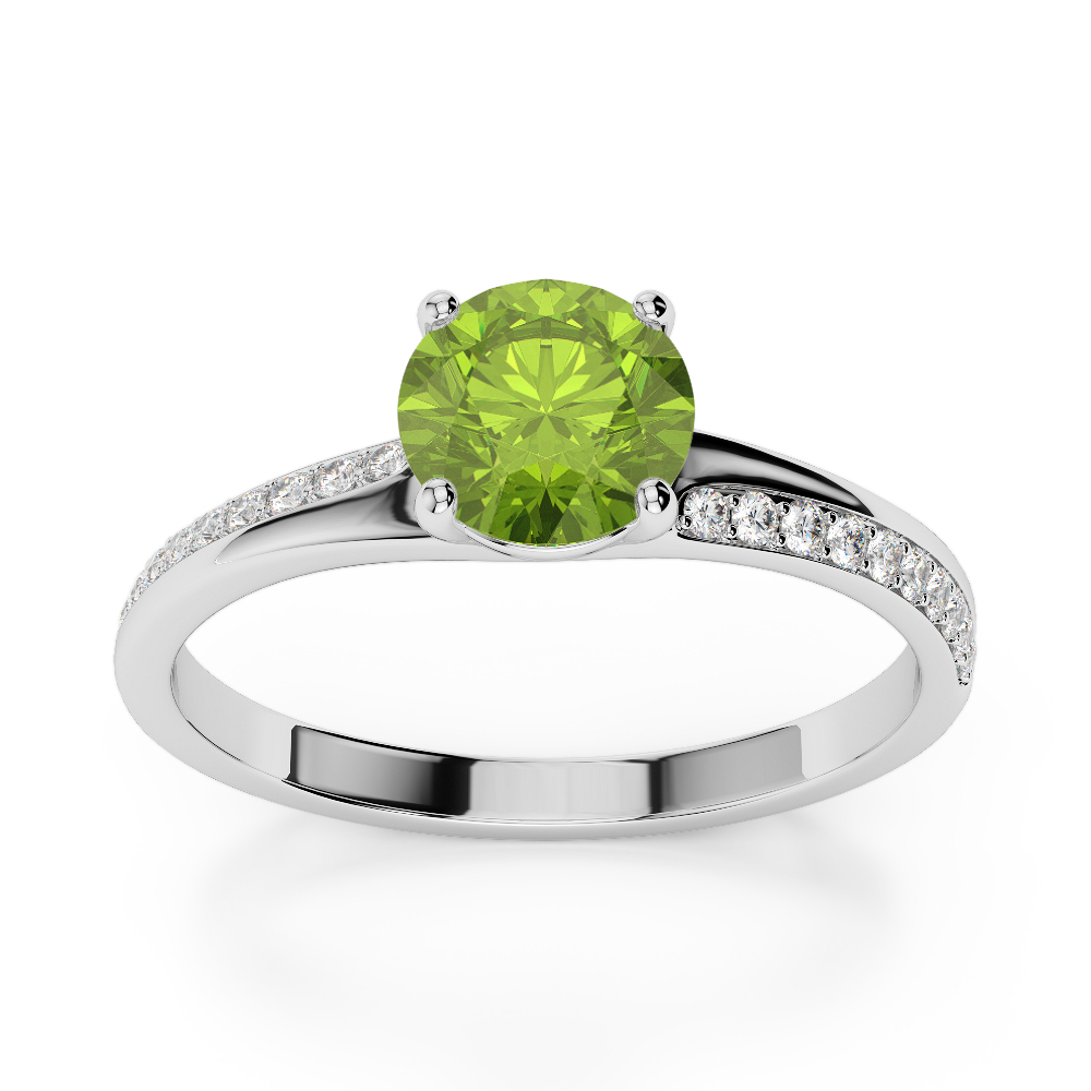 Gold / Platinum Round Cut Peridot and Diamond Engagement Ring AGDR-2016