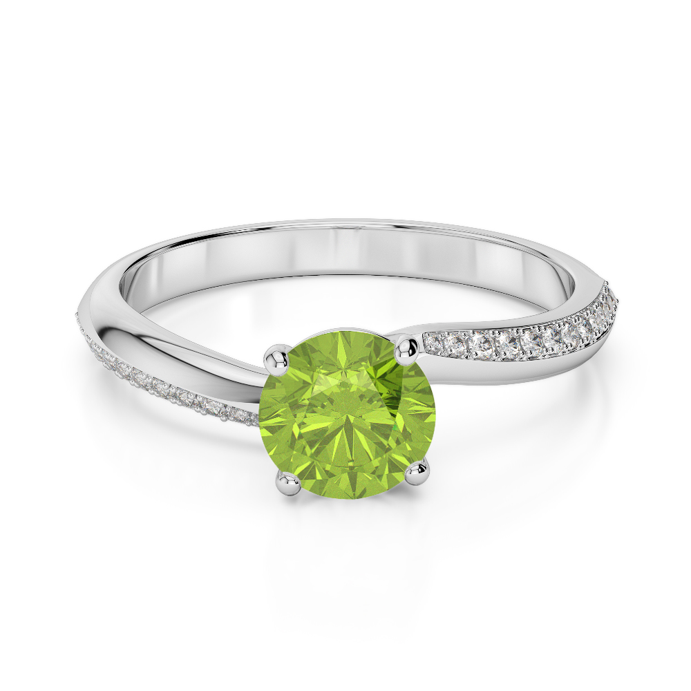 Gold / Platinum Round Cut Peridot and Diamond Engagement Ring AGDR-2018