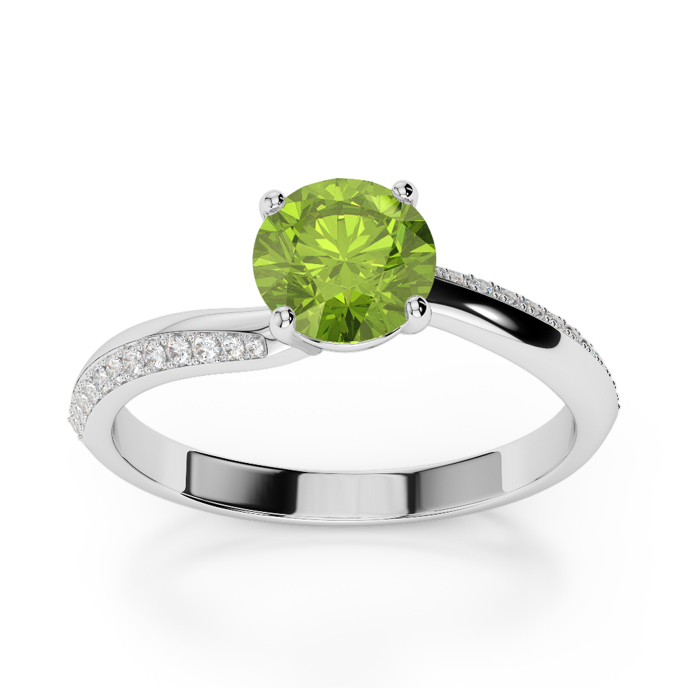 Gold / Platinum Round Cut Peridot and Diamond Engagement Ring AGDR-2018