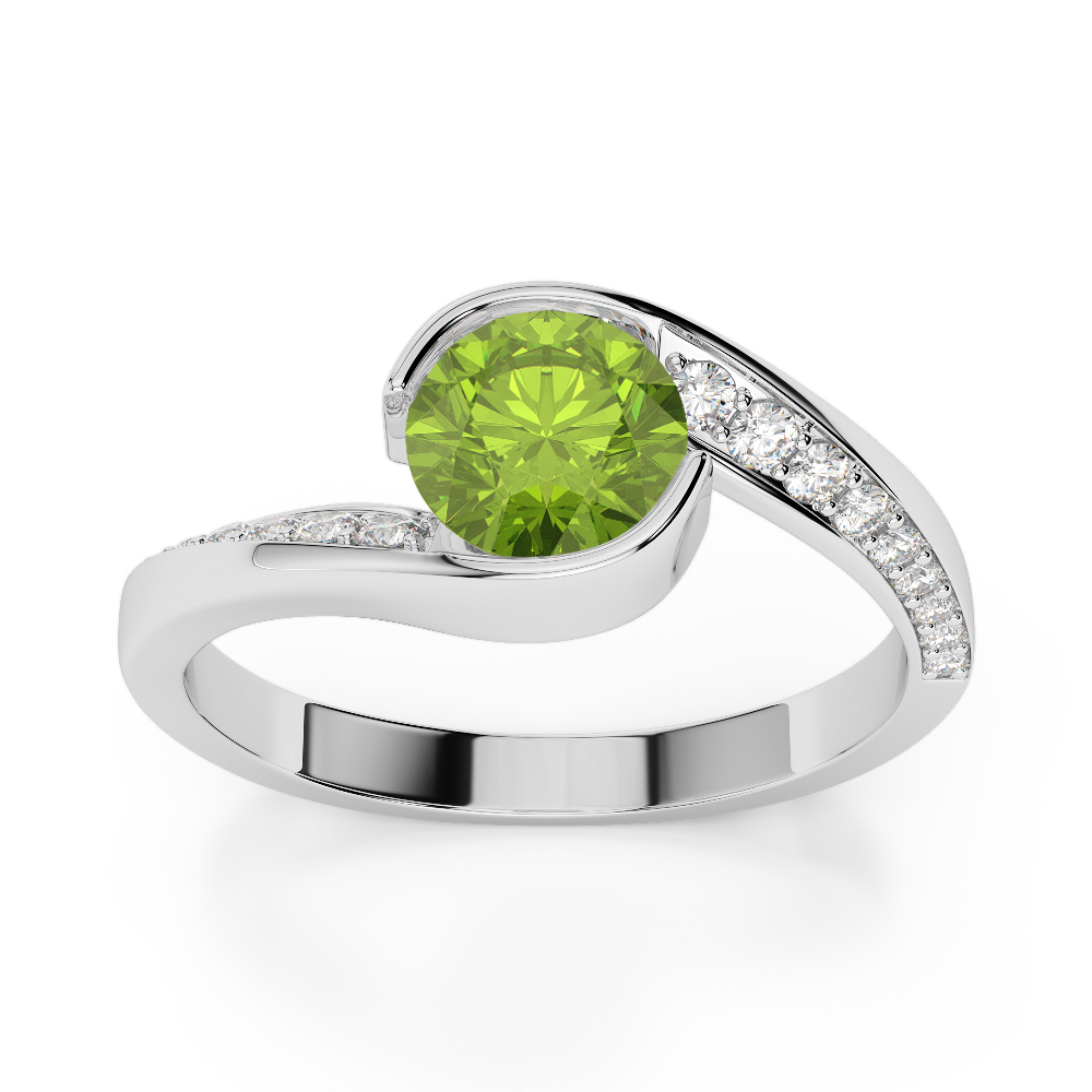 Gold / Platinum Round Cut Peridot and Diamond Engagement Ring AGDR-2020