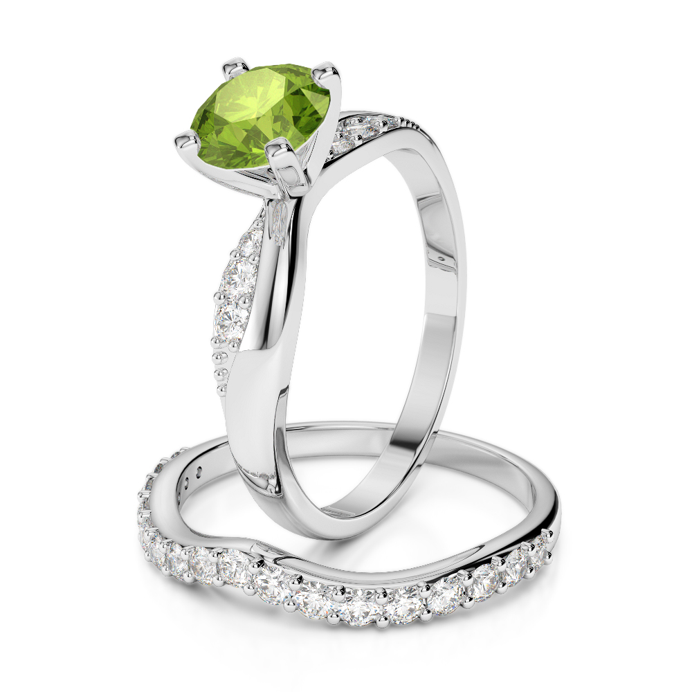 Gold / Platinum Round cut Peridot and Diamond Bridal Set Ring AGDR-2023