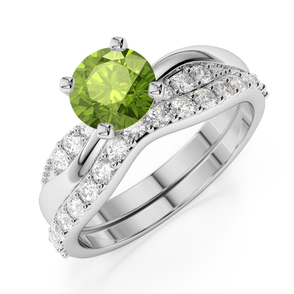 Gold / Platinum Round cut Peridot and Diamond Bridal Set Ring AGDR-2023