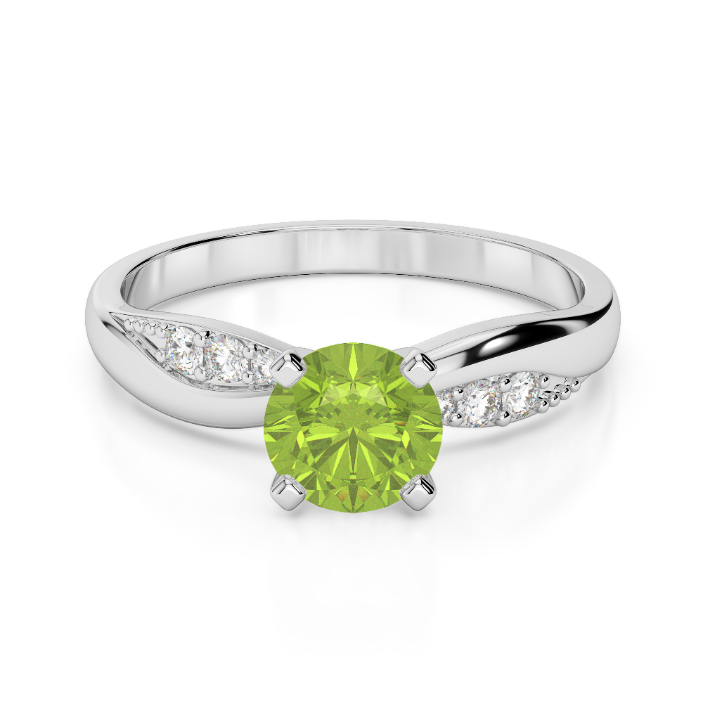 Gold / Platinum Round Cut Peridot and Diamond Engagement Ring AGDR-2024
