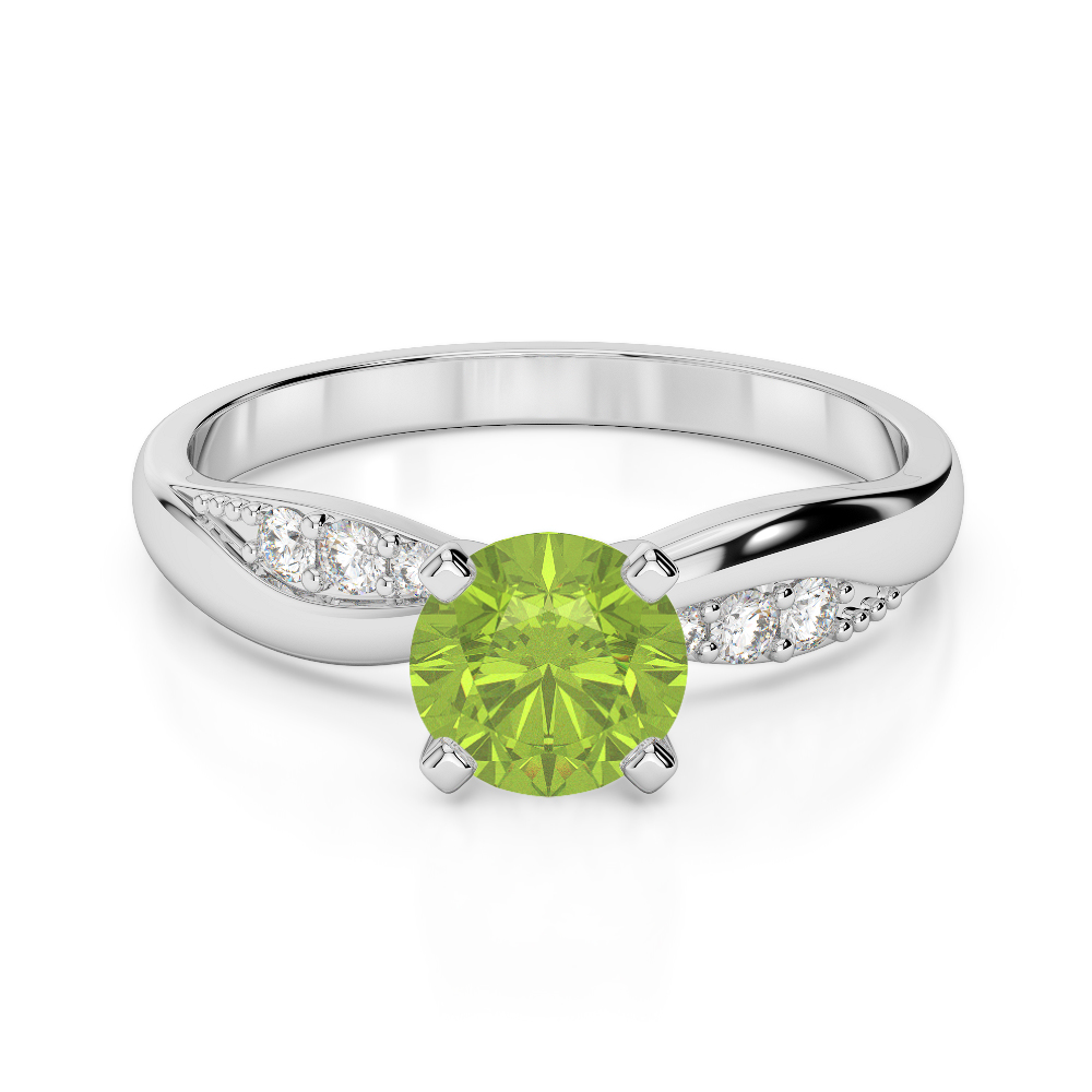  Gold  platinum  round cut peridot and diamond  engagement  