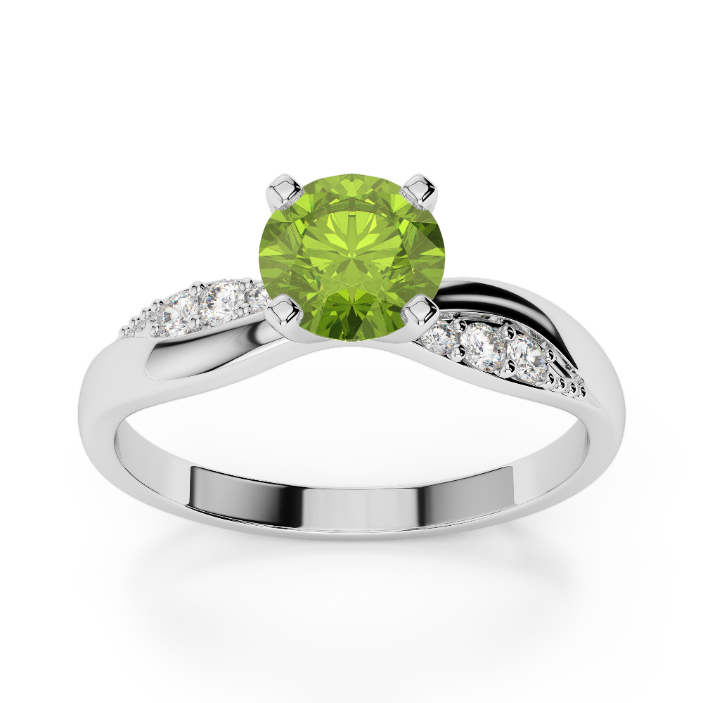 Gold / Platinum Round Cut Peridot and Diamond Engagement Ring AGDR-2024