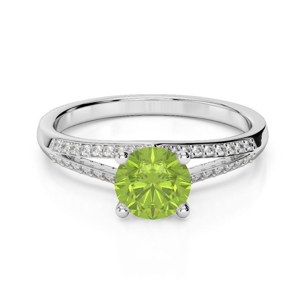 Gold / Platinum Round Cut Peridot and Diamond Engagement Ring AGDR-2038