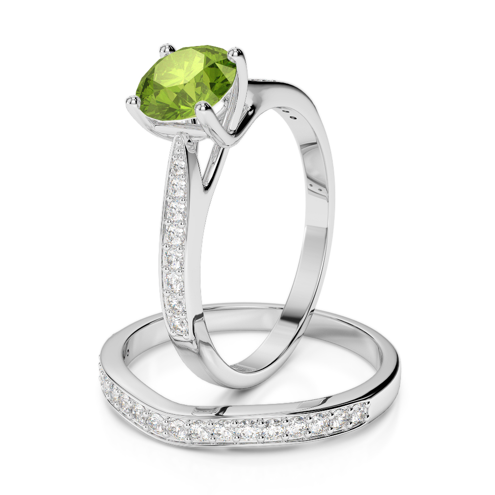 Gold / Platinum Round cut Peridot and Diamond Bridal Set Ring AGDR-2053