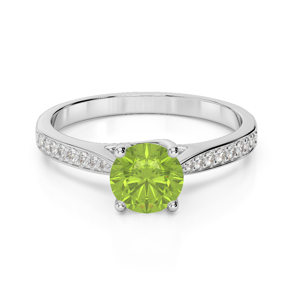 Gold / Platinum Round Cut Peridot and Diamond Engagement Ring AGDR-2054