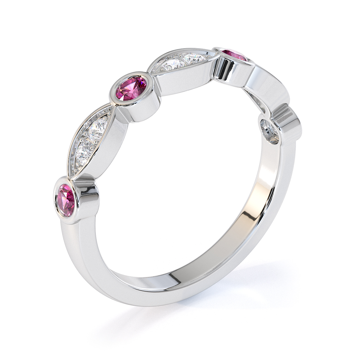 Gold / Platinum Pink Sapphire and Diamond Half Eternity Ring RZ1511