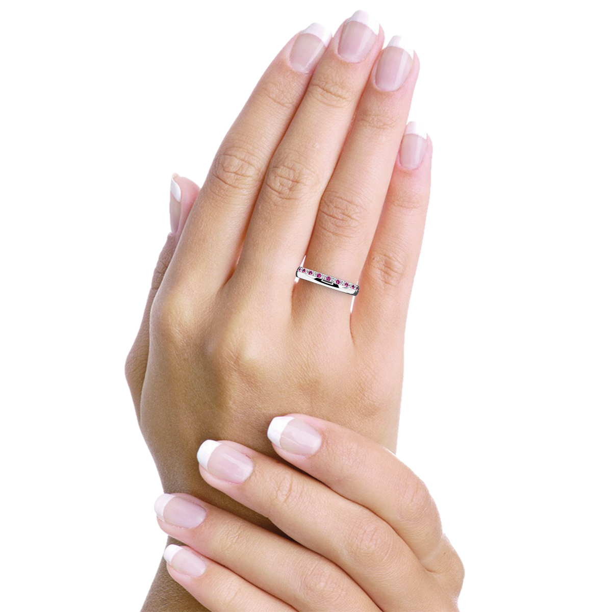 Gold / Platinum Pink Sapphire and Diamond Half Eternity Ring RZ1517