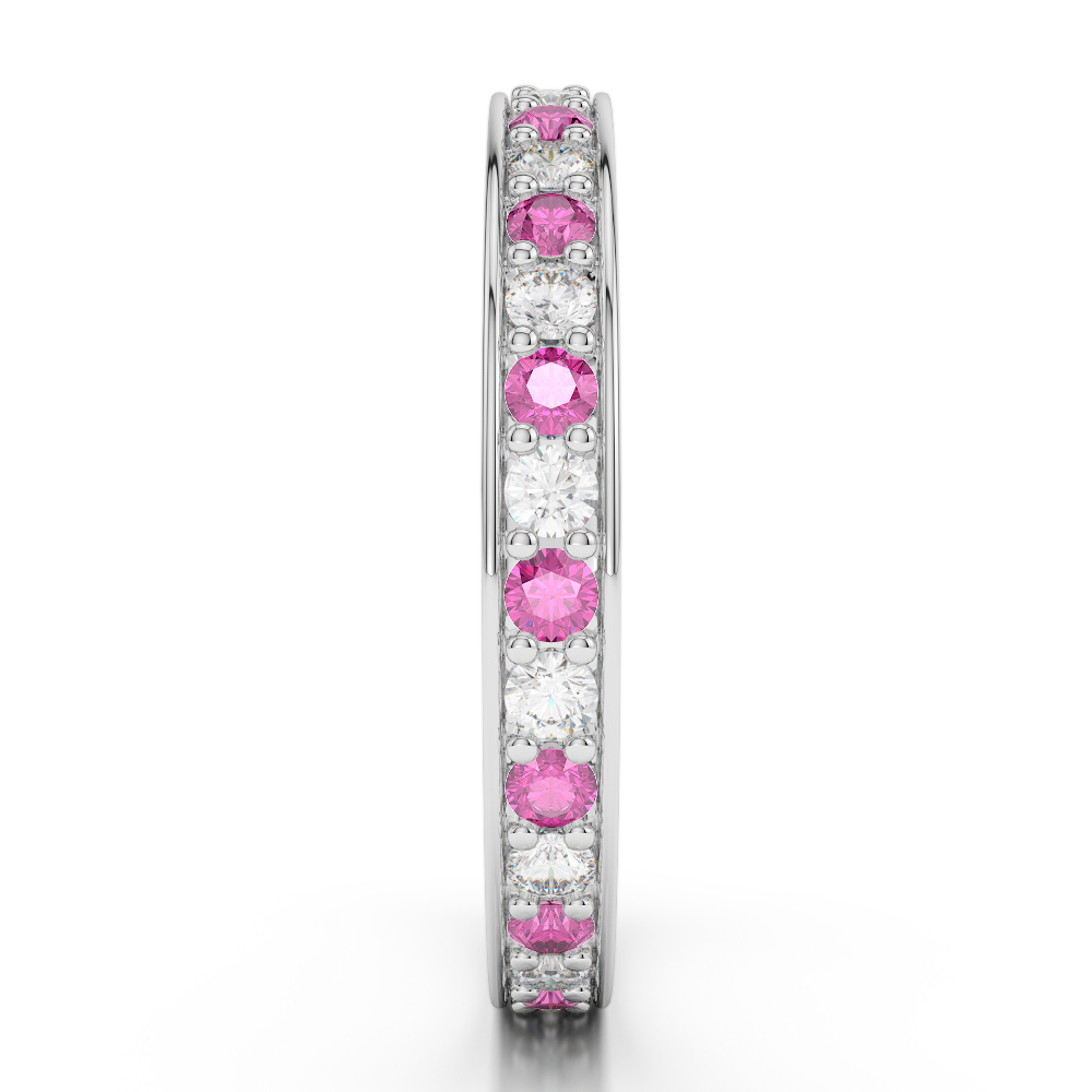 2.5 MM Gold / Platinum Round Cut Pink Sapphire and Diamond Full Eternity Ring AGDR-1079